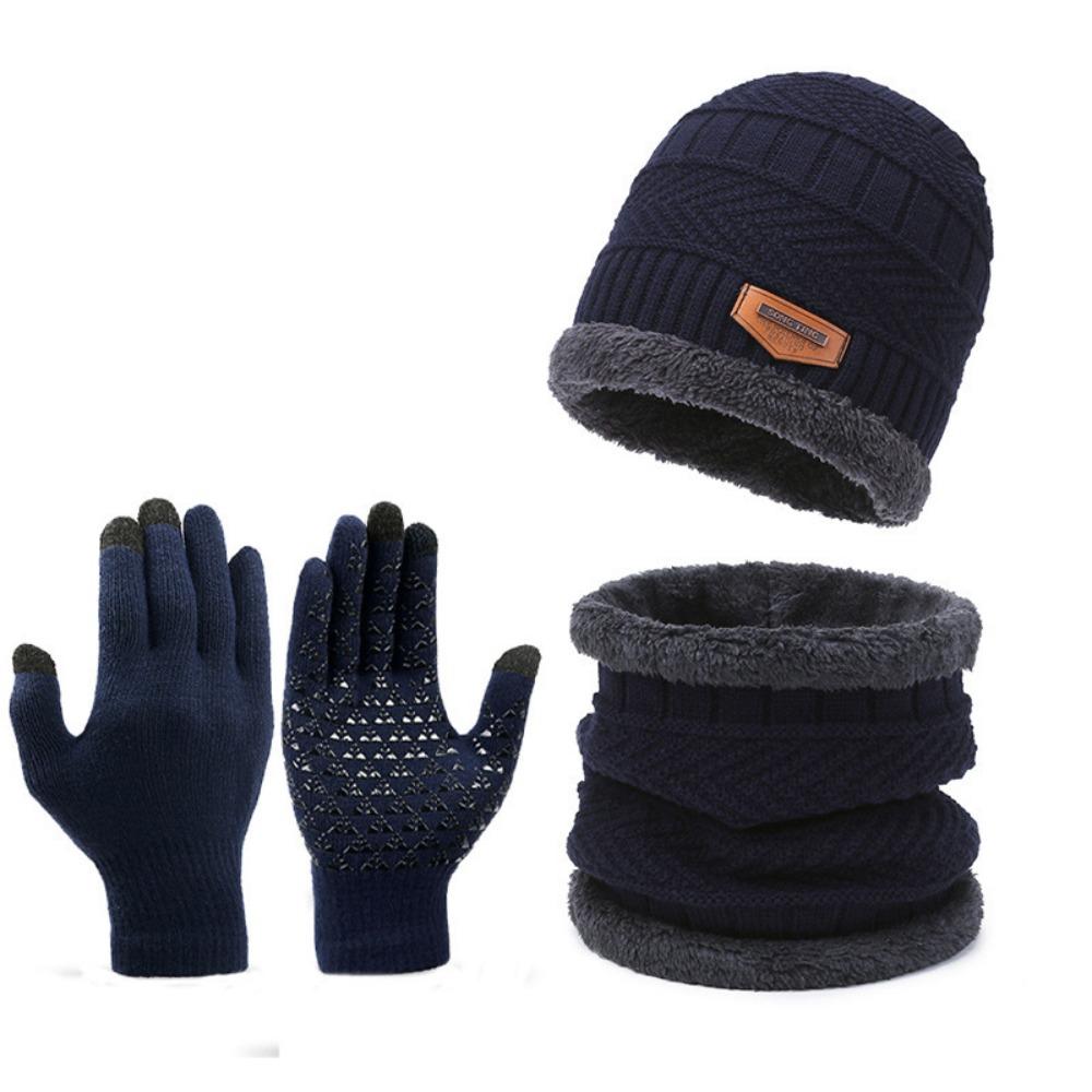 Windproof Hat Scarf Gloves Set Thickened Ear Protection Beanie Hat And Neck Scarf Outdoor