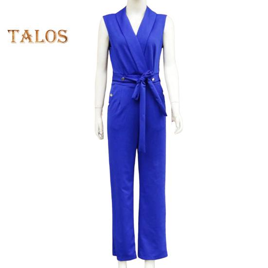 Летний женский комбинезон без рукавов с V-образным вырезом, облегающий, с пуговицами, на шнуровке, однотонный, с широкими штанинами, деловой, деловой, дорожный комбинезон