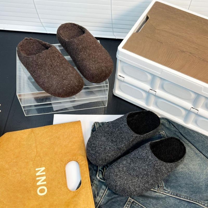 Retro Bag Head Half-drag Fluffy Shoes for Women To Wear Outside Autumn and Winter New Velvet One-pedal Big-headed Cotton Slippers