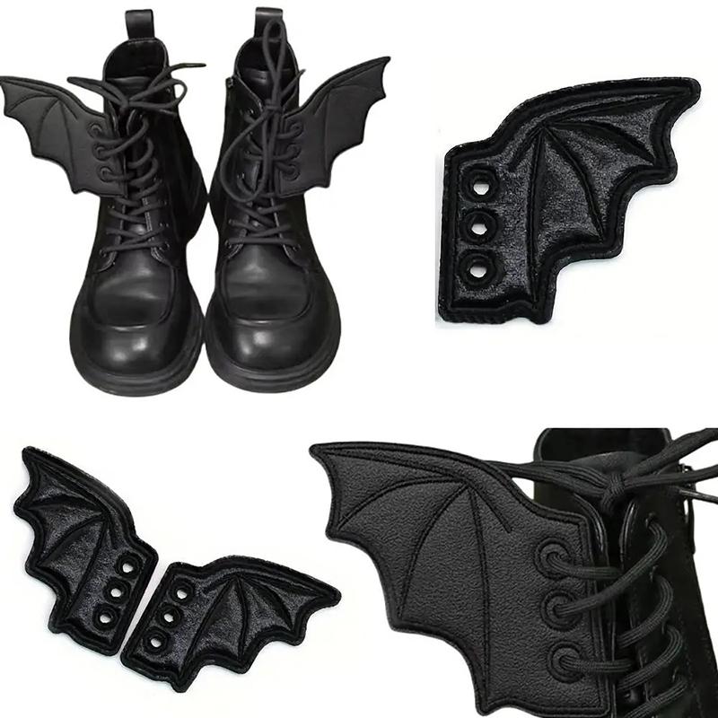1/2 пары крыльев для обуви летучей мыши, вышивка, DIY, шармы, украшения для кроссовок, одежды, шнурков, панк, подарок на Хэллоуин, аксессуар