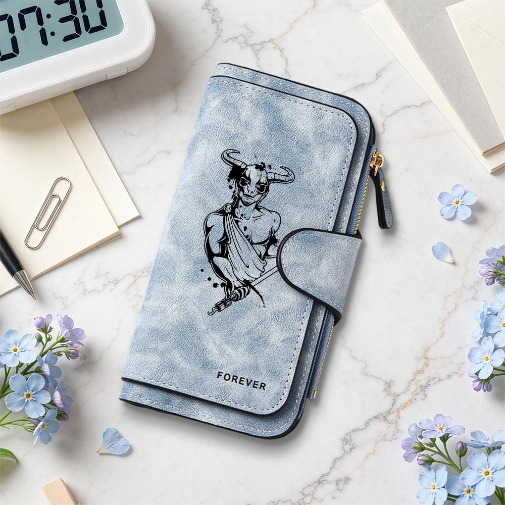 Gothic Demon Print Long Wallet Forever Multi Card Holder PU Leather Purse