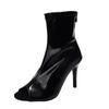 Spring/Autumn New Women Short Boots,High Heels Shoes,Peep Toe Ankle Botas,Back Zipper,Size ,Black,White,Dropship
