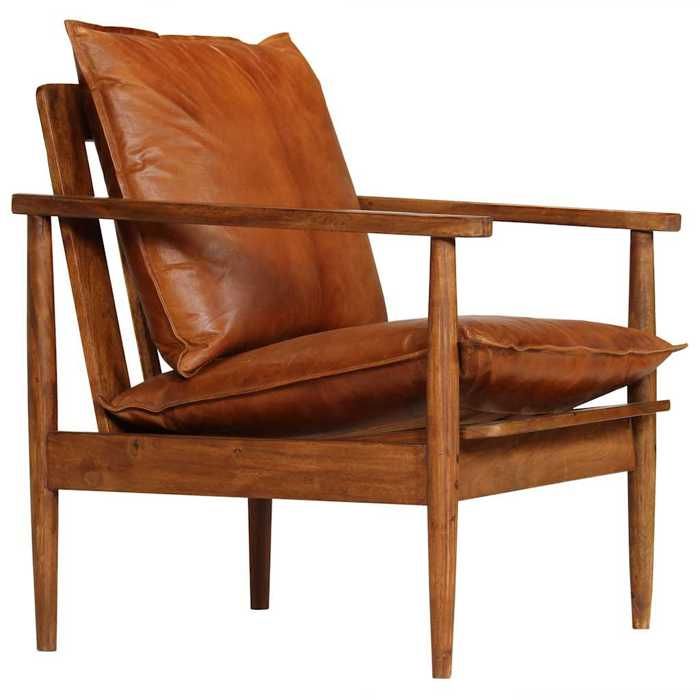 Fauteuil - MAISON EXCLUSIVE - Marron Cuir - Cuir de chèvre - Bois d'acacia massif - Vintage