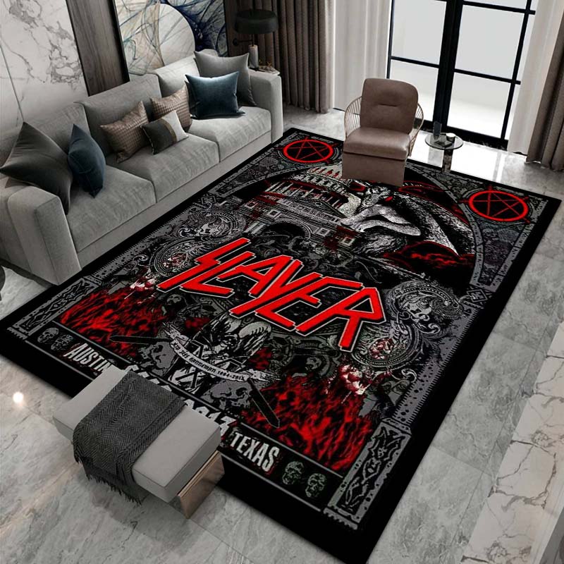 Slayer heavy metal band-themed decorative rug for living rooms, bedrooms, sofa areas, and entryways; doubles as a non-slip play mat for children.