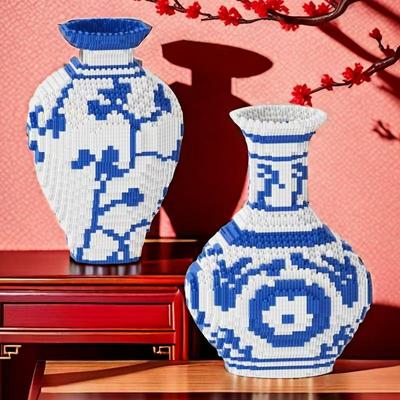 Новый сине-белый фарфоровый узор в китайском стиле, 3D модель медведя, строительный блок, сборка из мелких частиц, детский пазл-игрушка