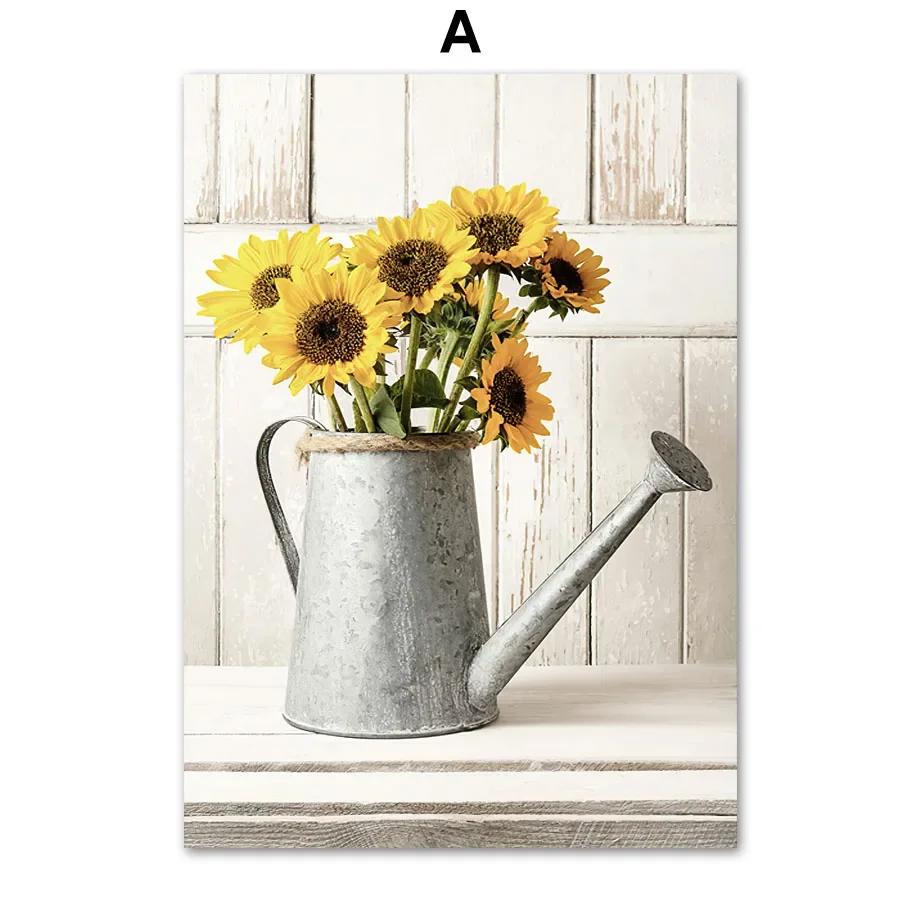 Yellow Dahlia Sunflower Orchid Butterfly Beige Wall Canvas Nordic Posters And Prints Pictures For Living Room Decor