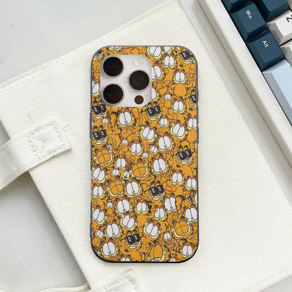 Милый Аниме Кот Гарфилд Чехол с Гофрированным Рисунком для IPhone 16E SE4 12 17 16 15 14 13 11 Pro Max Полосатая Крышка