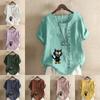 Women's Fashion Cute Cat Prined Short Sleeve T-shirt Loose Cotton Shirt Casual Loose Summer Blouse Tops Plus Size