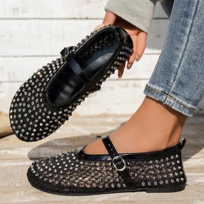 Модные сетчатые дышащие стразы модные универсальные женские новые иностранные туфли-туфли на плоской мягкой подошве с поясом Мэри Джейн женские туфли