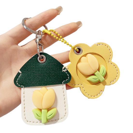 2 шт. Элегантный держатель для ключей в форме тюльпана из искусственной кожи, брелок в форме дома