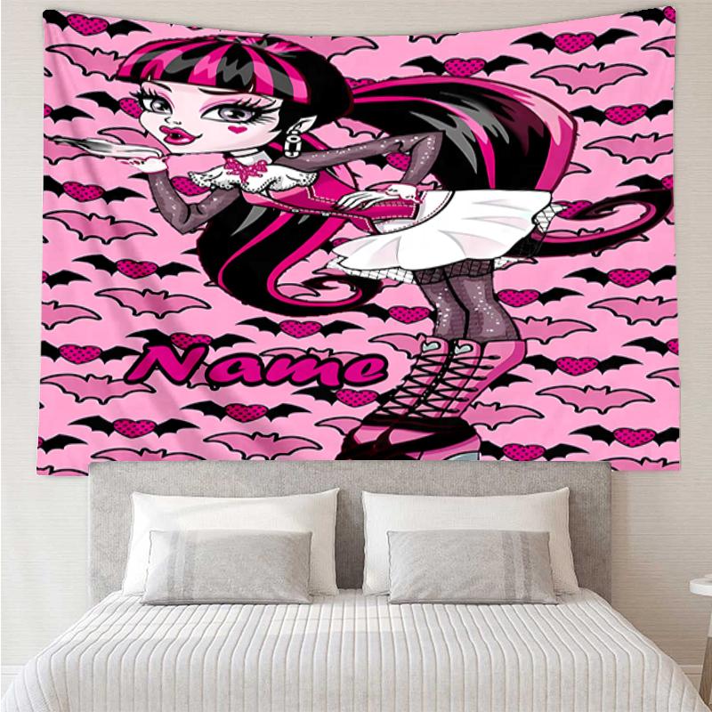 Custom Name Monster High Print Tapestry, Backdrop, Easy Setup, Ideal for Bedroom, Office & Living Room, with Aesthetic Wall Hanging Decor.