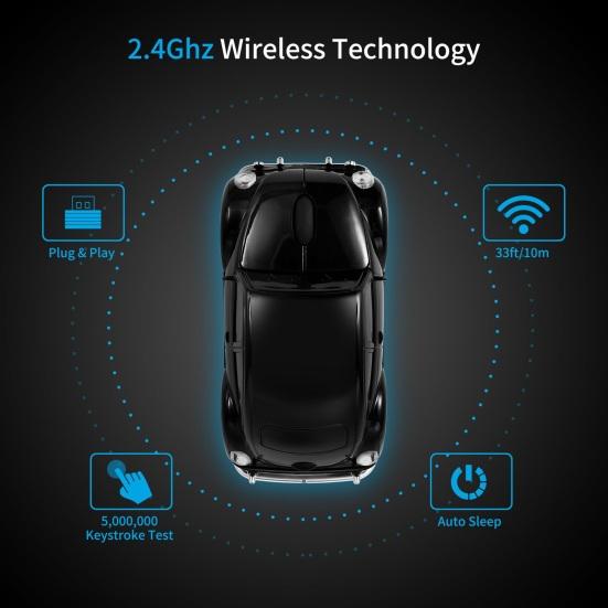 Cartoon Mini Car Wireless Mouse Ergonomics Cozy Grip 1000 DPI Plug-Play Mute Optical Mouse Battery Powered Laptop Tablet Mouse Computer Accessories