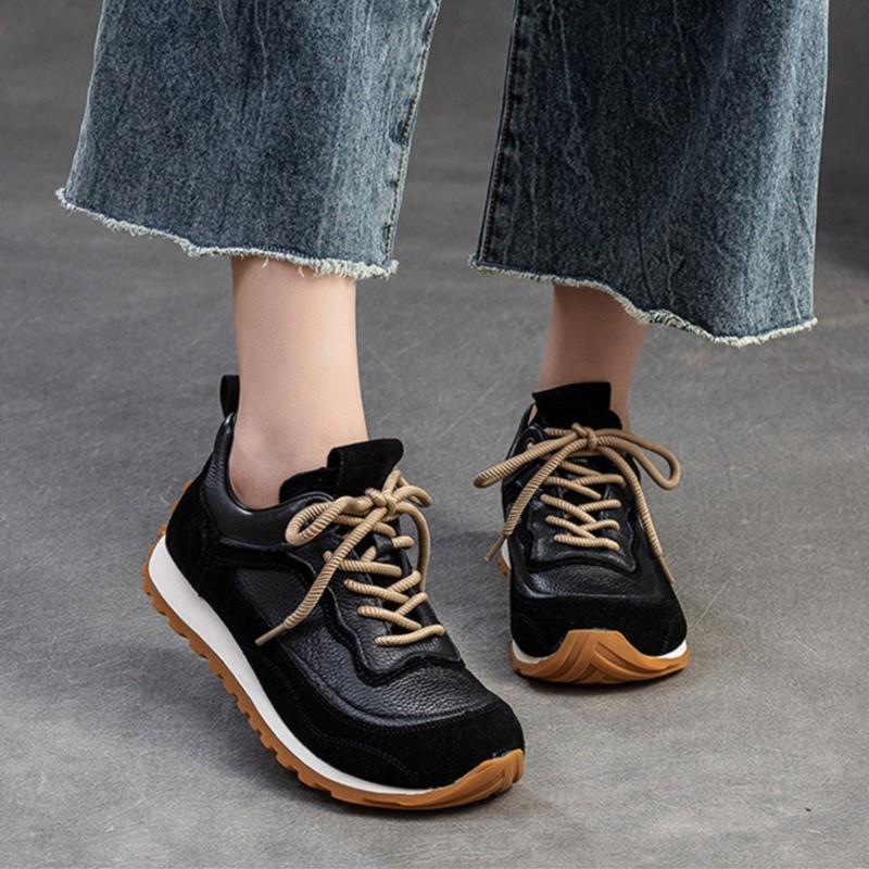 Johnature Thick Soled Casual Sneaker Shoes Retro Soft Soled Comfortable Genuine Leather Women's Shoes