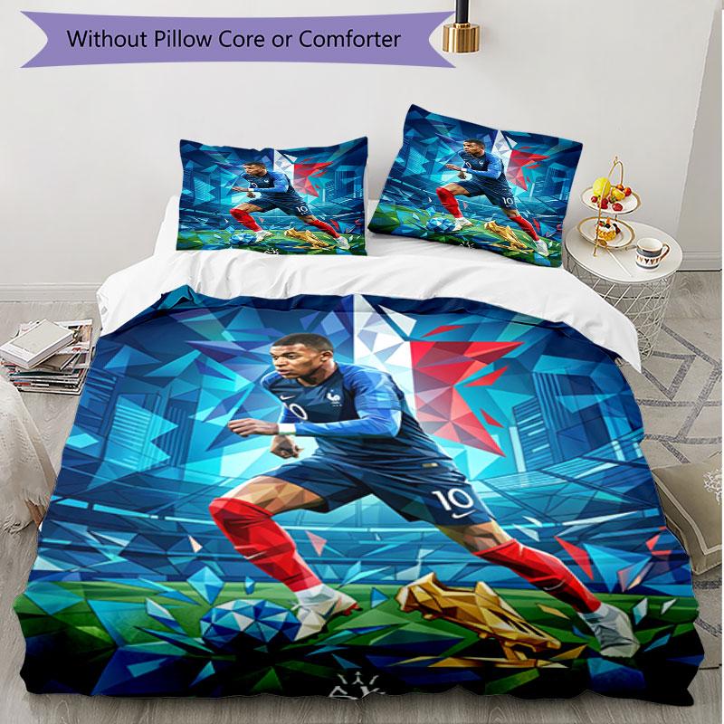 3pcs Duvet Cover Set (1*Duvet Cover + 2*Pillowcase, Without Core), Kylian Mbappe Print Soft All‑Season Bedding Set, Home Bedroom Decor Gift