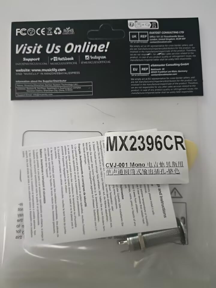 Musiclily Pro 1/4" на 6,35 мм моно джек, цилиндрический прямой разъем для электрогитары/бас-гитары, хром