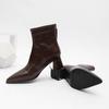 2024 короткие сапоги на высоком каблуке для женщин осень-зима новые женские сапоги на толстом каблуке с застежкой-молнией сзади корейская версия короткие коричневые сапоги с острым носком для чи