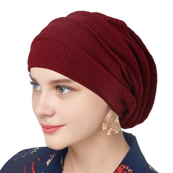 Women Hat Solid Color Pile Design Turban Hat Lightweight Breathable