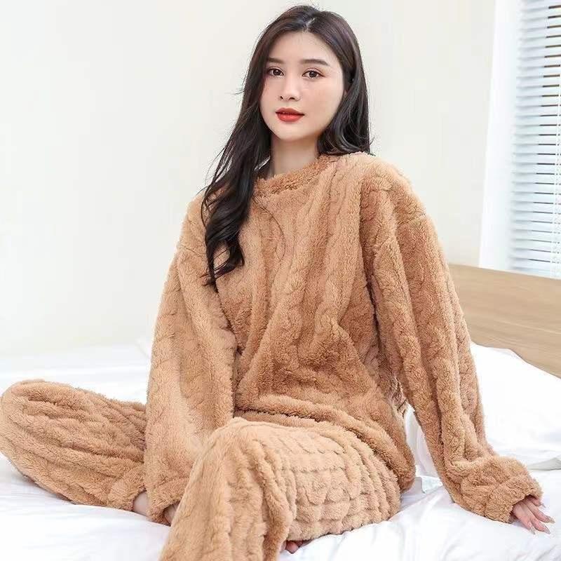 Winter New Couples Pajamas Homewear Suit Men and Women Shu Cotton Fall and Winter Coral Velvet Pajamas Thickened Warm Homewear