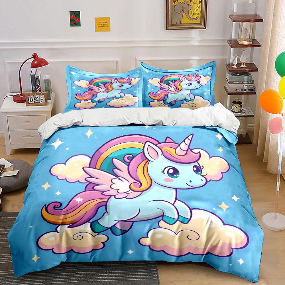 Cute Flying Unicorn Bedding Set Bedding Duvet Cover Set Duvet Cover Pillowcases (1 * Duvet Cover 2 * Pillowcases, without duvet insert)