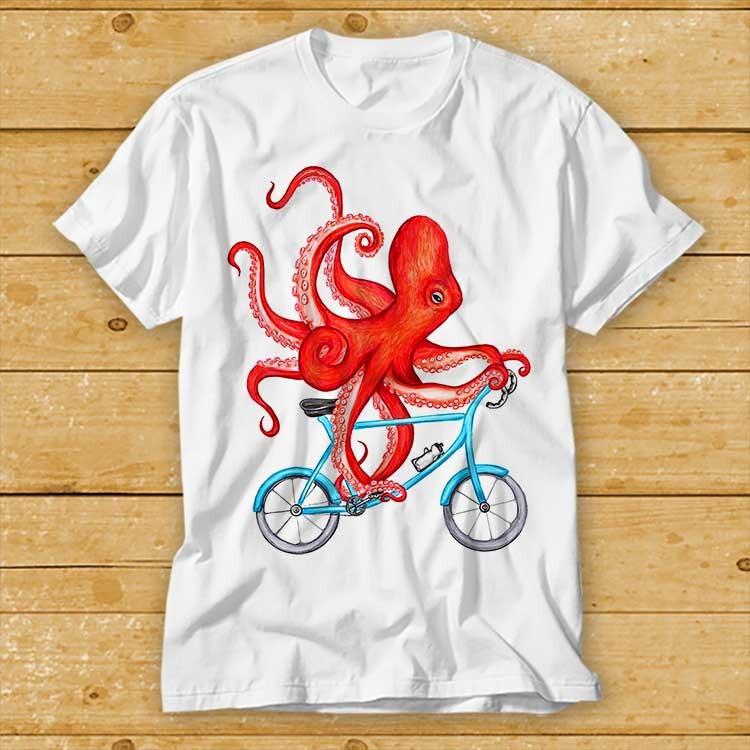 Octopus On A Bicycle Ocean Sea Lover Captain T Shirt Cult Movie Retro 2377