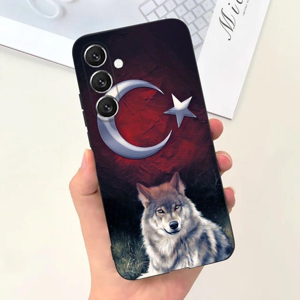 Чехол для телефона Turk Wolf Turkey Flag для Samsung S25, S24, S21, S22, S23, S30, Ultra, S20, Plus, Fe, Lite, Note, 10, 9, 5G Черный