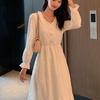 Elegant French Style Maxi White Dress with Long Sleeves for Women