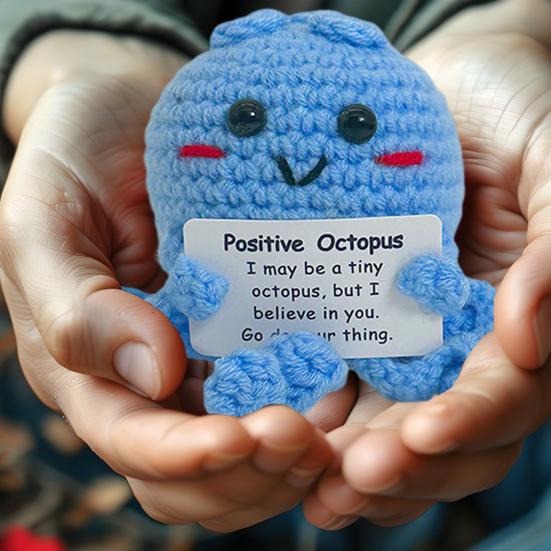 Crocheted Positive Octopus Doll Emotional Support Handmade Crochet Octopus with Card