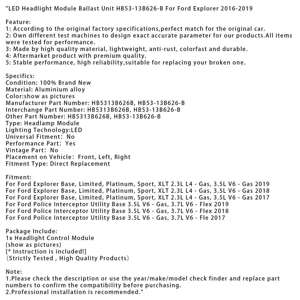 Блок управления модулем светодиодной фары HB53-13B626-B для Ford Explorer 2016-2019