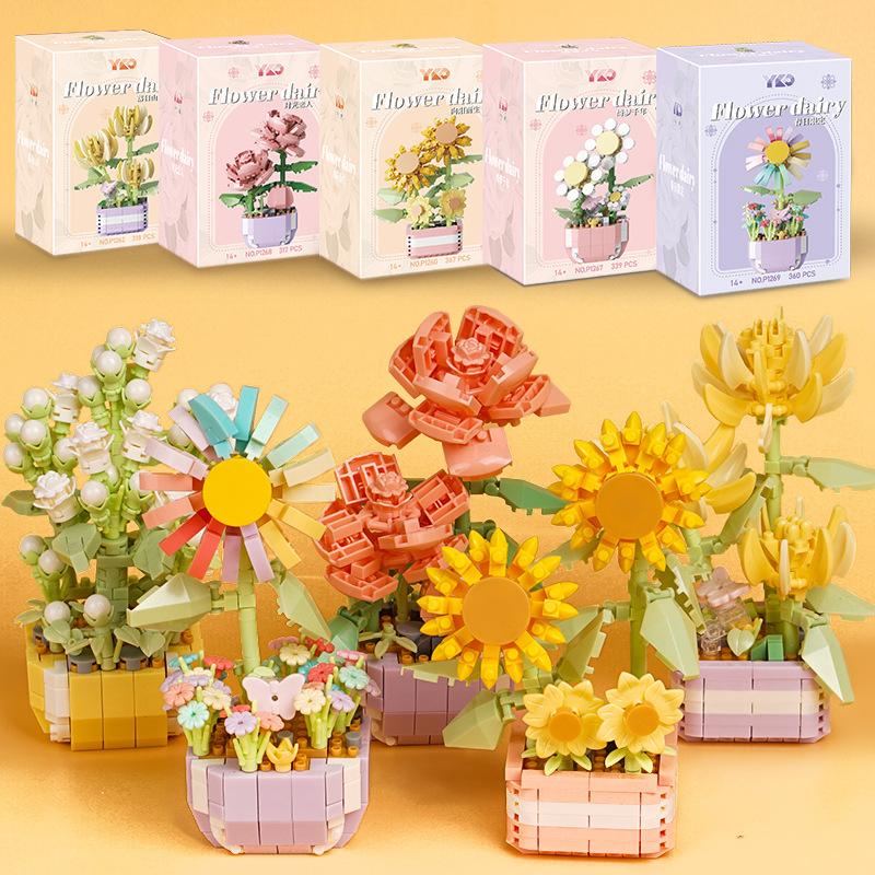 DIY Potted Plants Model Flower Succulents Building Blocks Everlasting Flower Bonsai Tree Gardens Romantic Bricks Kids Kits Toys