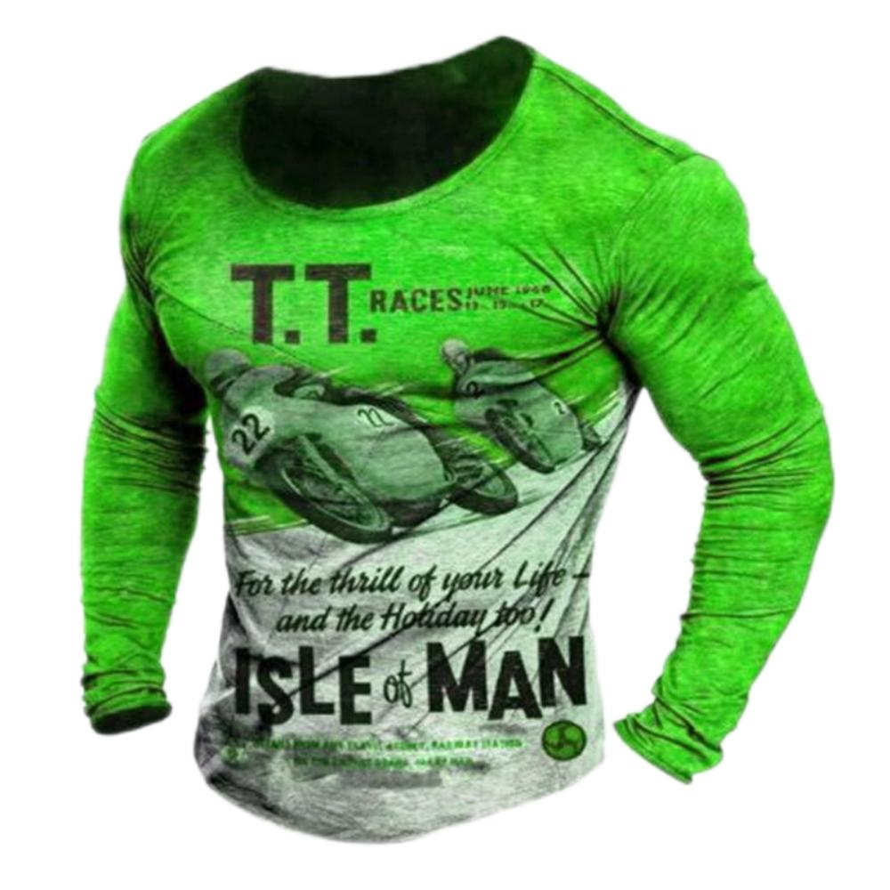 Винтажная мужская футболка с длинным рукавом 3D ретро мотоциклетные большие футболки для толстовки байкерская гоночная футболка мужская одежда