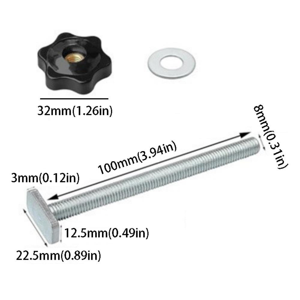 M8x100mm T-Slot Slider Heavy Duty Screw Fixture Router Chute Rail Plum Star Knob T-Track Screw Woodworking T-Slot Bolts