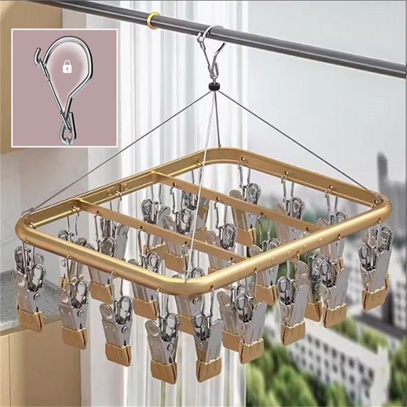 Сушилка для одежды из алюминиевого сплава с 26 зажимами, многофункциональная, для сушки домашних носков и нижнего белья, водонепроницаемая и солнцезащитная