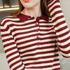 Striped Base Shirt for Women POLO Neck Spring and Autumn New Combed Cotton Long-sleeved T-shirt Knitted Sweater Lapel Loose Top