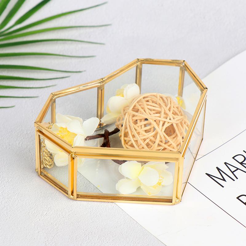 Геометрическая стеклянная шкатулка для драгоценностей в форме сердца, коробка для обручальных колец, держатель для колец