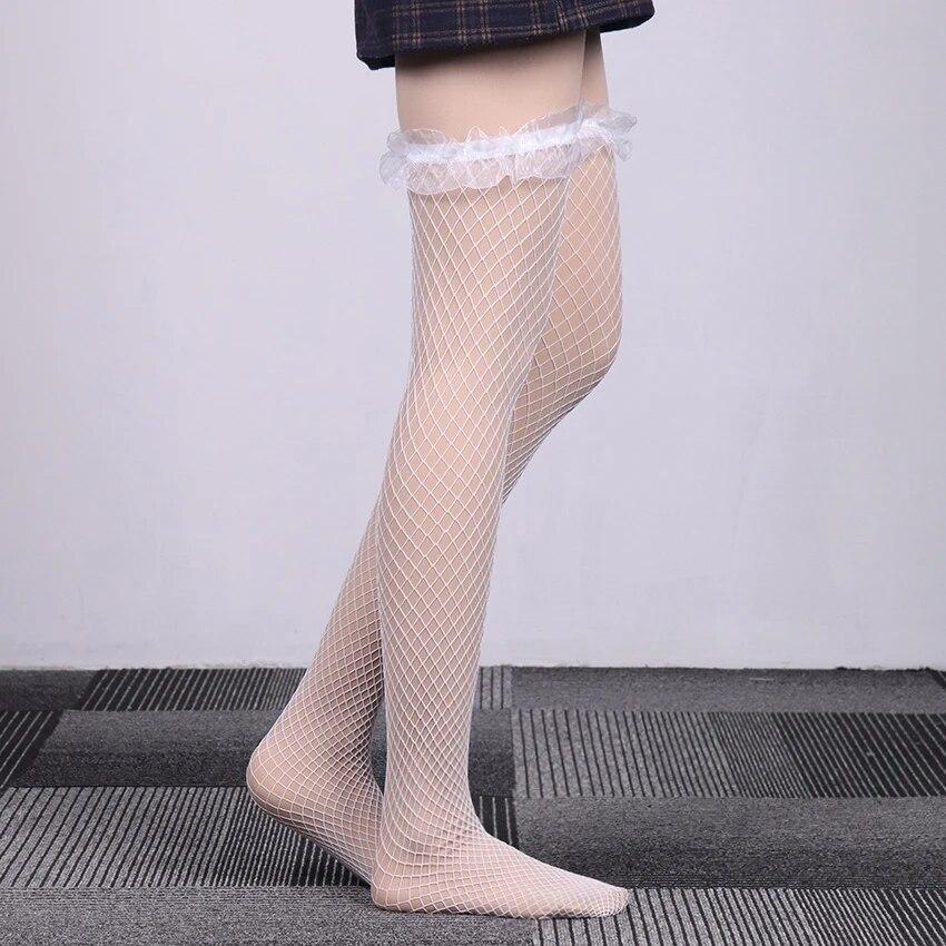 Сексуальные кружевные ажурные чулки с открытыми телами, длинные носки до бедра, высокие чулки для рыболовной сети, аниме, косплей, чулочно-носочные изделия в стиле Лолиты