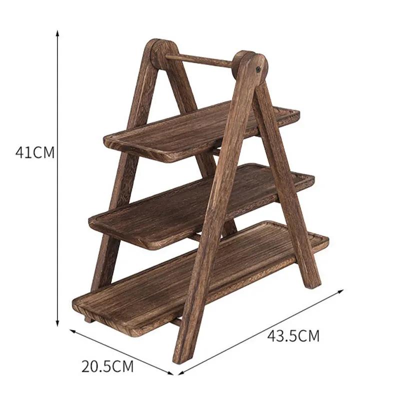 Складные 3-х уровневые полки из цельного дерева для фруктов, закусок, суши, подносов, кухонных полок для кемпинга, вечеринок, ресторанов, организаций