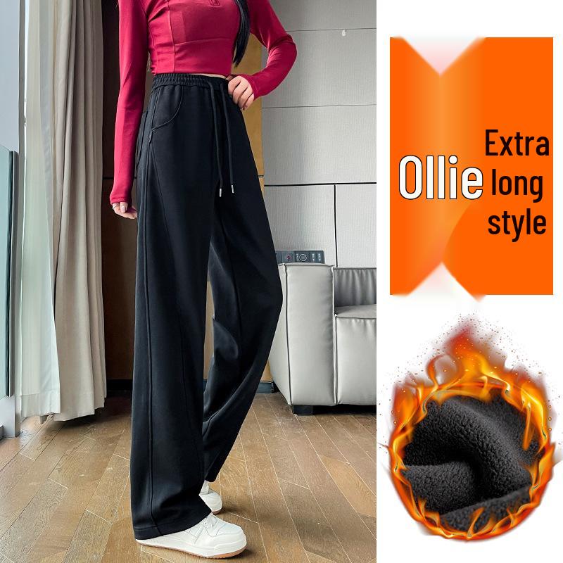 Женские спортивные штаны с флисовой подкладкой 2024: Драпировка, Узкий, Прямой слим, и Широкие брюки для Весны и Осени