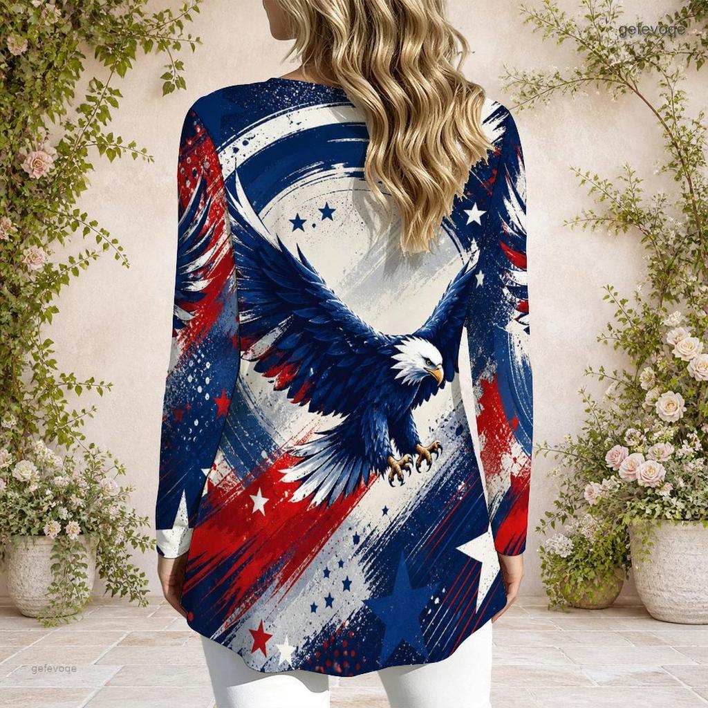 Women Plus Size Long Sleeve Casual Blouse Metal Ring Neckline Stylish Comfortable Daily Wear Top