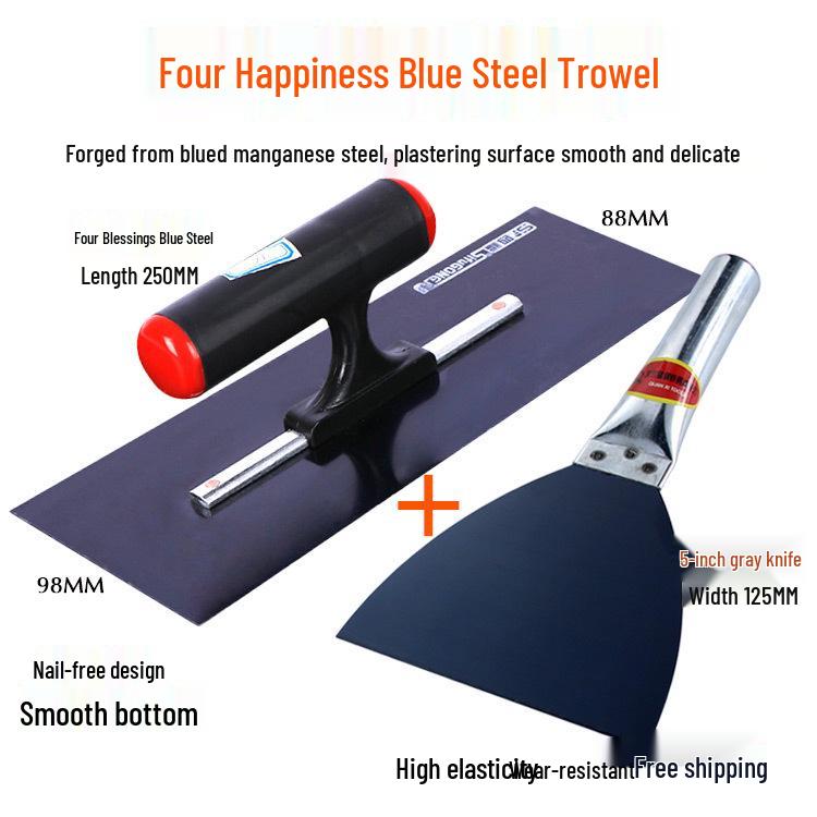 Stainless Steel Nail-Free Plastering Trowel: Blued Steel Wall Scraping Putty Knife