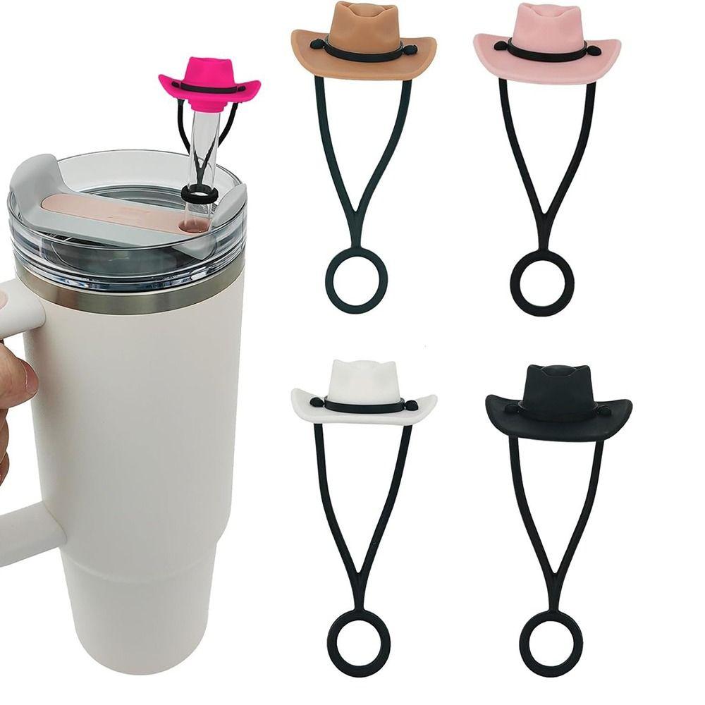 1/4Pcs Reusable Silicone Cowboy Hat Straw Covers Dust-Proof Straw Caps for Stanley Cup 30 40 Oz Bar