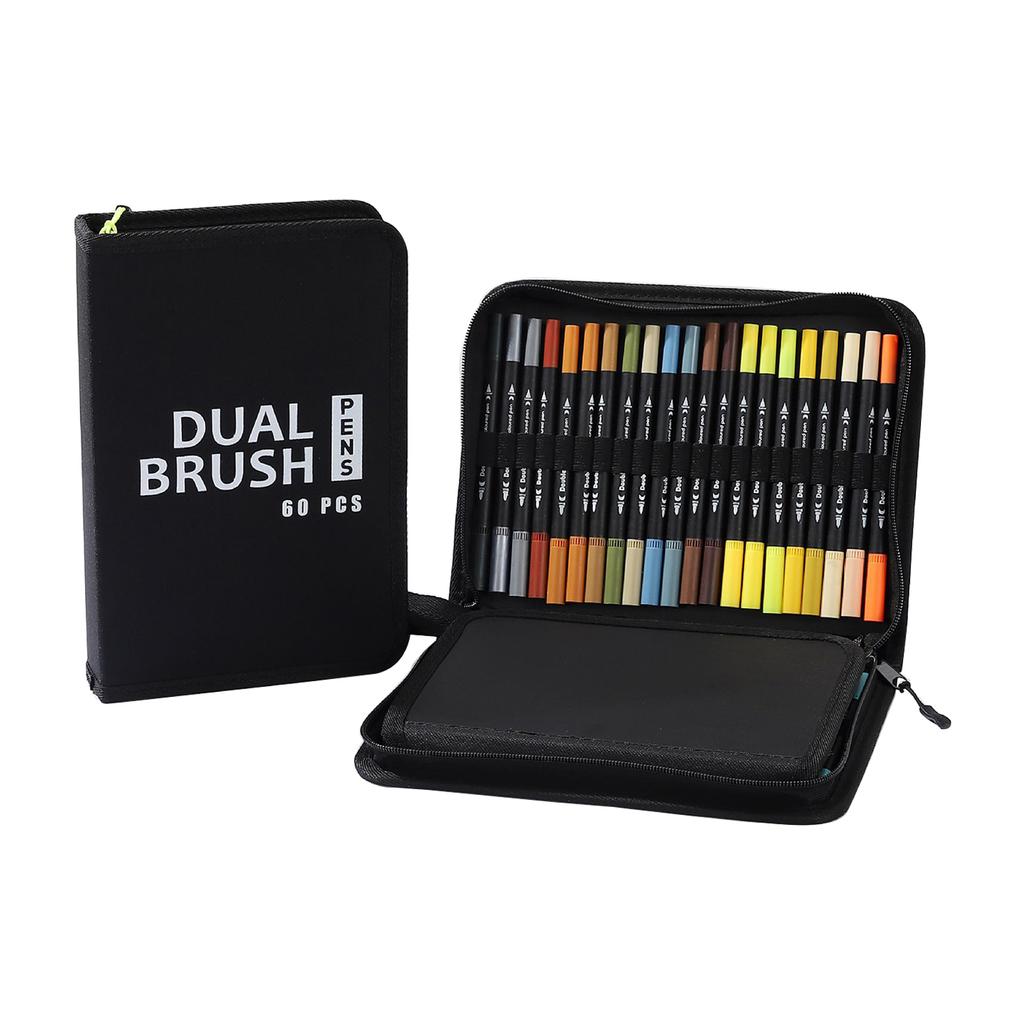 60/72 цветная двухконечная ручка-маркер с кисточкой и тонким наконечником для акриловой краски с футляром на молнии для художественного рисования и скрапбукинга