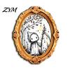 Metal Surface Magnets Halloween Wooden Frame Refrigerator Magnet, Retro Oval Fridge Decorative Cabinet Pumpkin Ghost Magnetic Decoration for