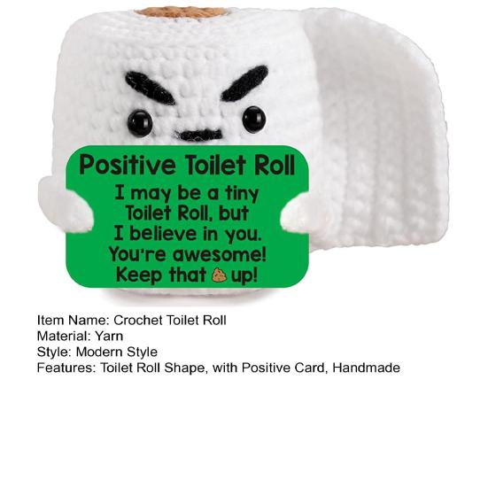 Crochet Toilet Roll with Positive Card Mini Handmade Knitting Roll Paper Doll Stress Relief Toy Home Office Desktop Decoration Ornament
