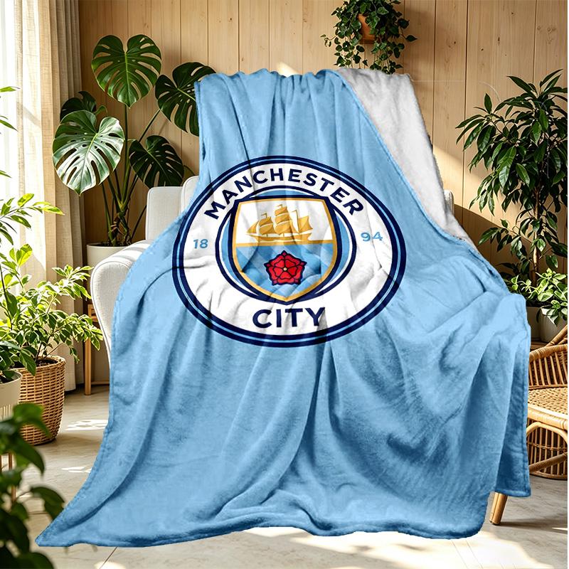 Manchester City FC Pattern Blanket for Home Decoration, Bed, Sofa, Car Travel, Camping, Suitable for All Seasons, Birthday Christmas Gift