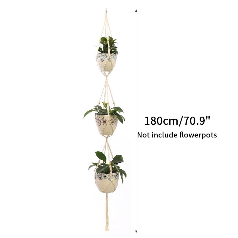 Macrame Hanging Baskets Woven Cotton Handmade Flower Basket Wall Plant Hanger Pot Indoor Bonsai Balcony Knotted Lifting Rope