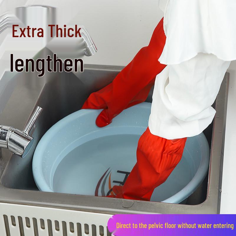 New Arrival: Extended Waterproof Rubber Gloves - Thickened, Velvet-Lined for Household Cleaning
