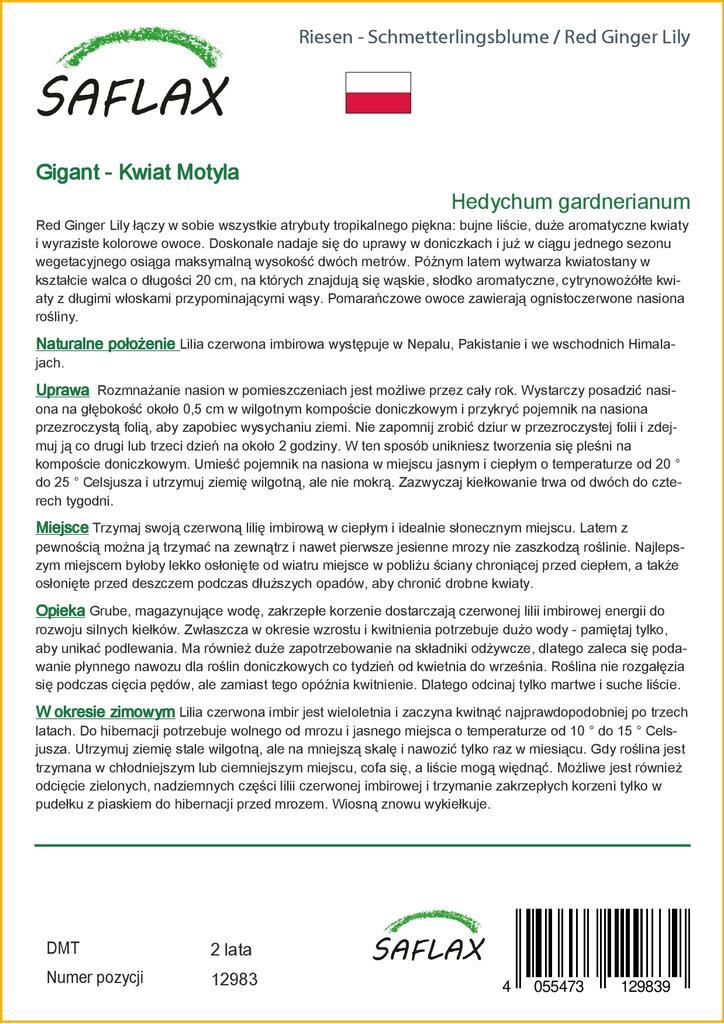 SAFLAX Подарочный набор - Красная имбирная лилия - 10 семян - С подарочной коробкой, карточкой, этикеткой и субстратом для горшков - Hedychum gardnerianum