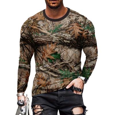 Мужские футболки с графическим принтом лесного камуфляжа, осенняя мужская одежда, футболки с круглым вырезом и длинным рукавом, топы, мужская футболка, уличный пуловер