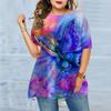 Plus Size Women's Summer Colorful Butterfly Print Comfortable Short Sleeved Round Neck T-shirt Casual Baggy Medium Length T-shirt