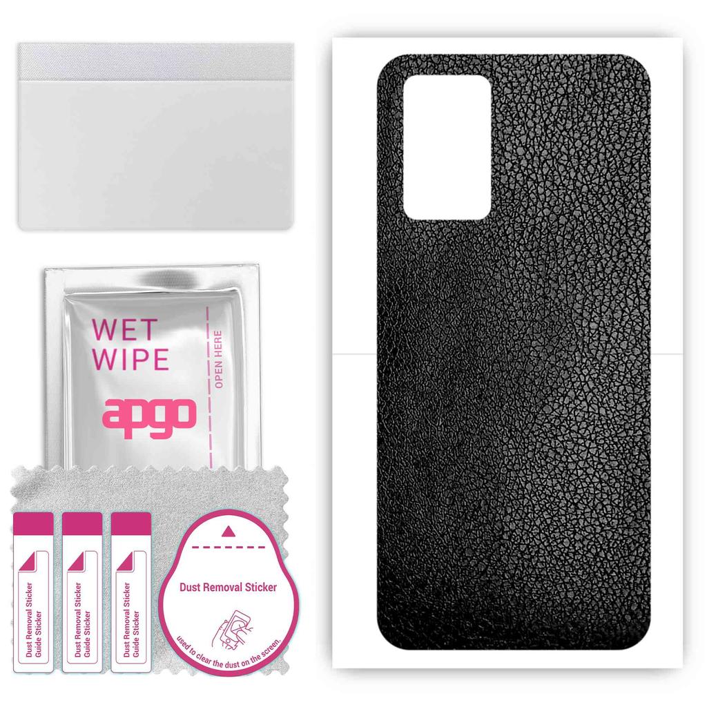 apgo Protective Skin Sticker for the Back Compatible with ZTE S30 SE, Wrap Film, Foil, Vinyl - Pattern Black Leather